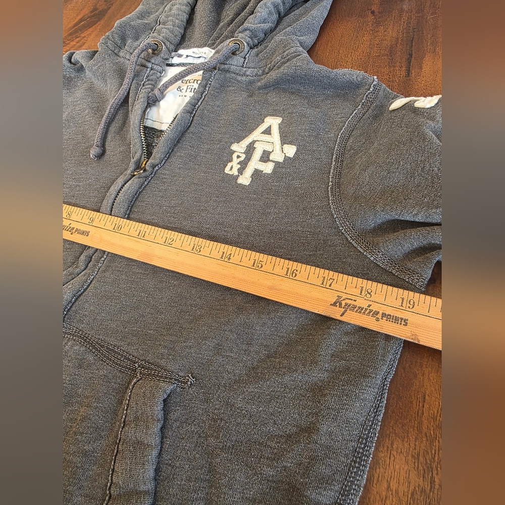 Y2K Abercrombie & Fitch Mens Full Zip Muscle Hoodie Gray Small Spellout Preppy - Picture 5 of 7